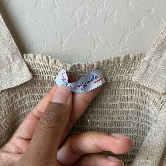 My Beachy Side‎ Top Crop Lace Tie Front Tan Crochet Tank Top OS - Picture 4 of 6